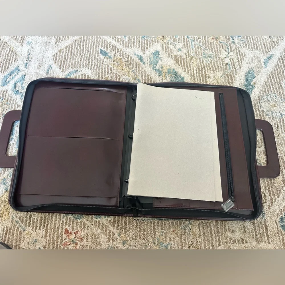 Vegan‎ Leather Retractable Handles Briefcase Portfolio. Never used. Dark Brown
